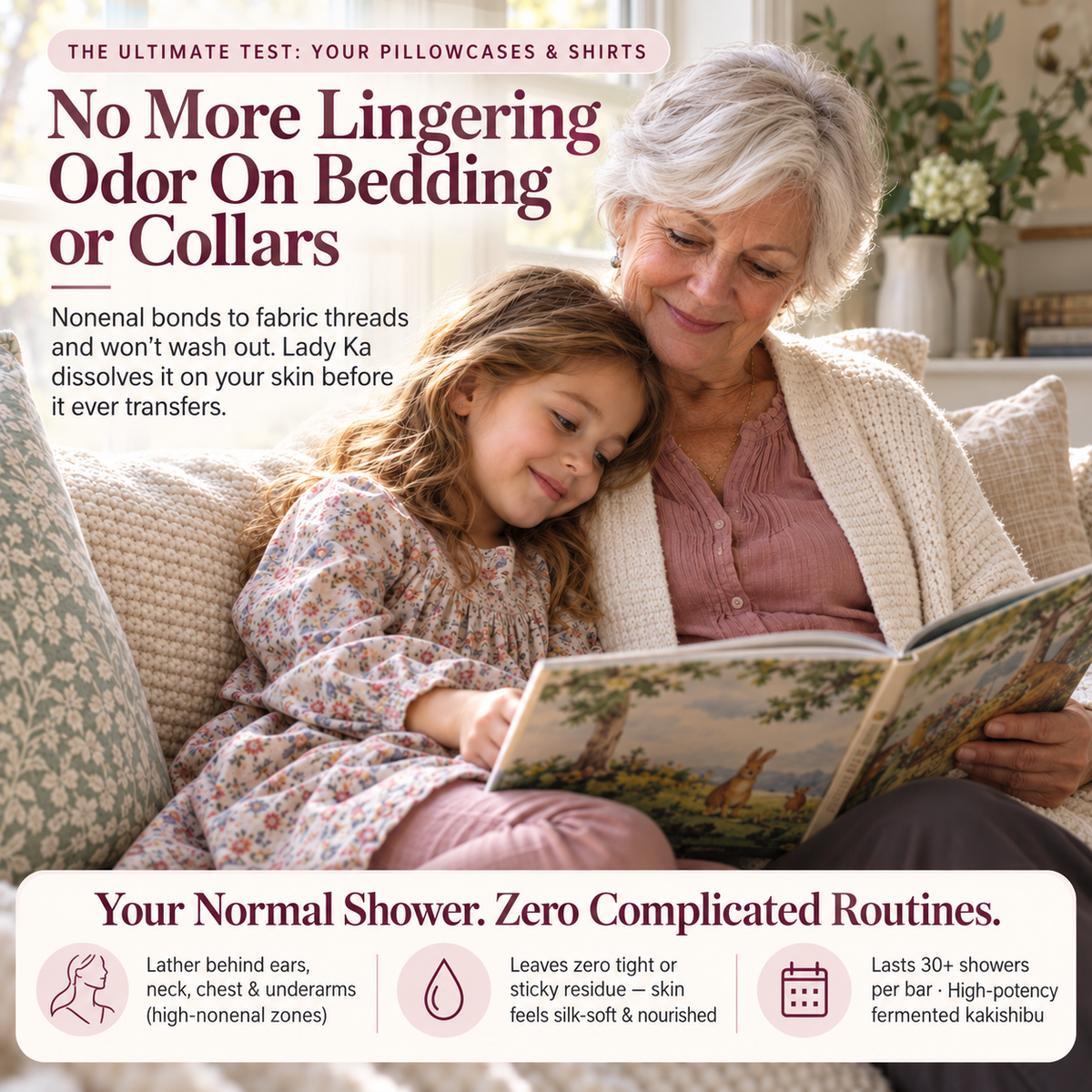 Lady Ka — bedding — brand typography and supplied aging-odor copy