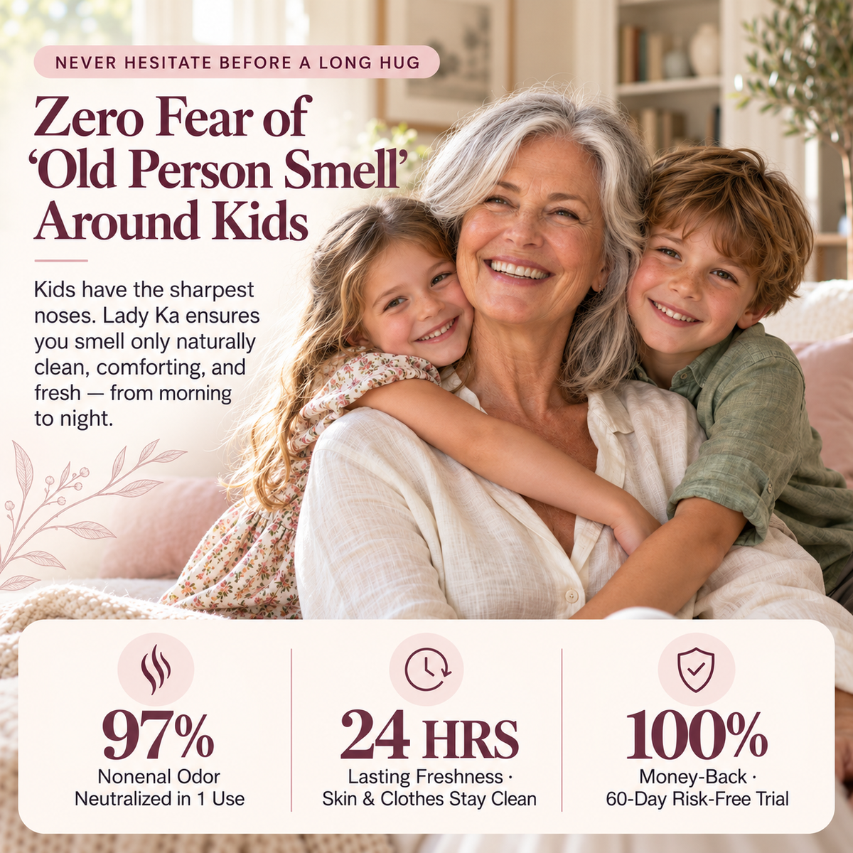 Lady Ka — grandchildren — brand typography and supplied aging-odor copy